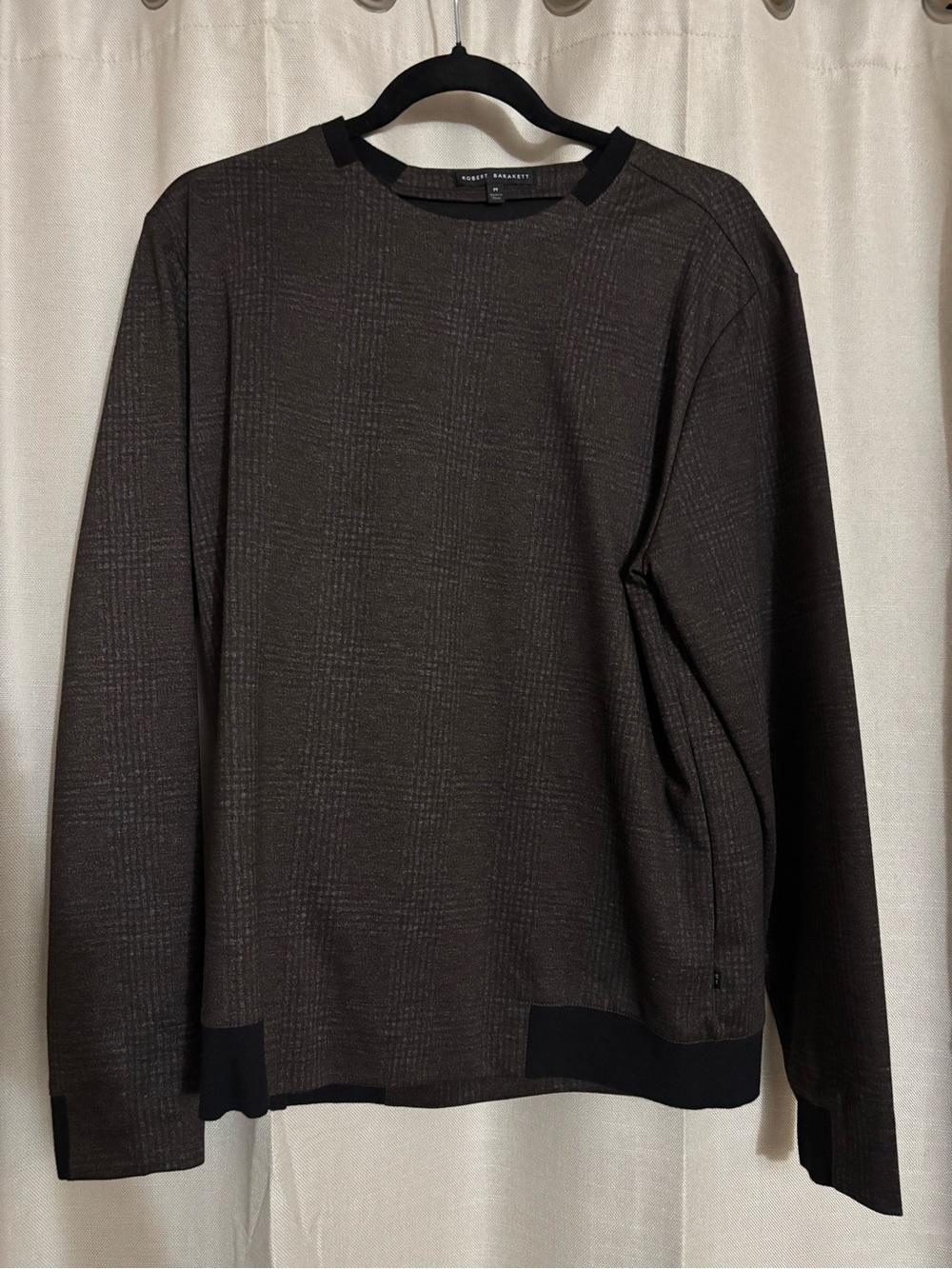 Robert Barakett Dark Brown Textured Crewneck Pullover with Black Trim